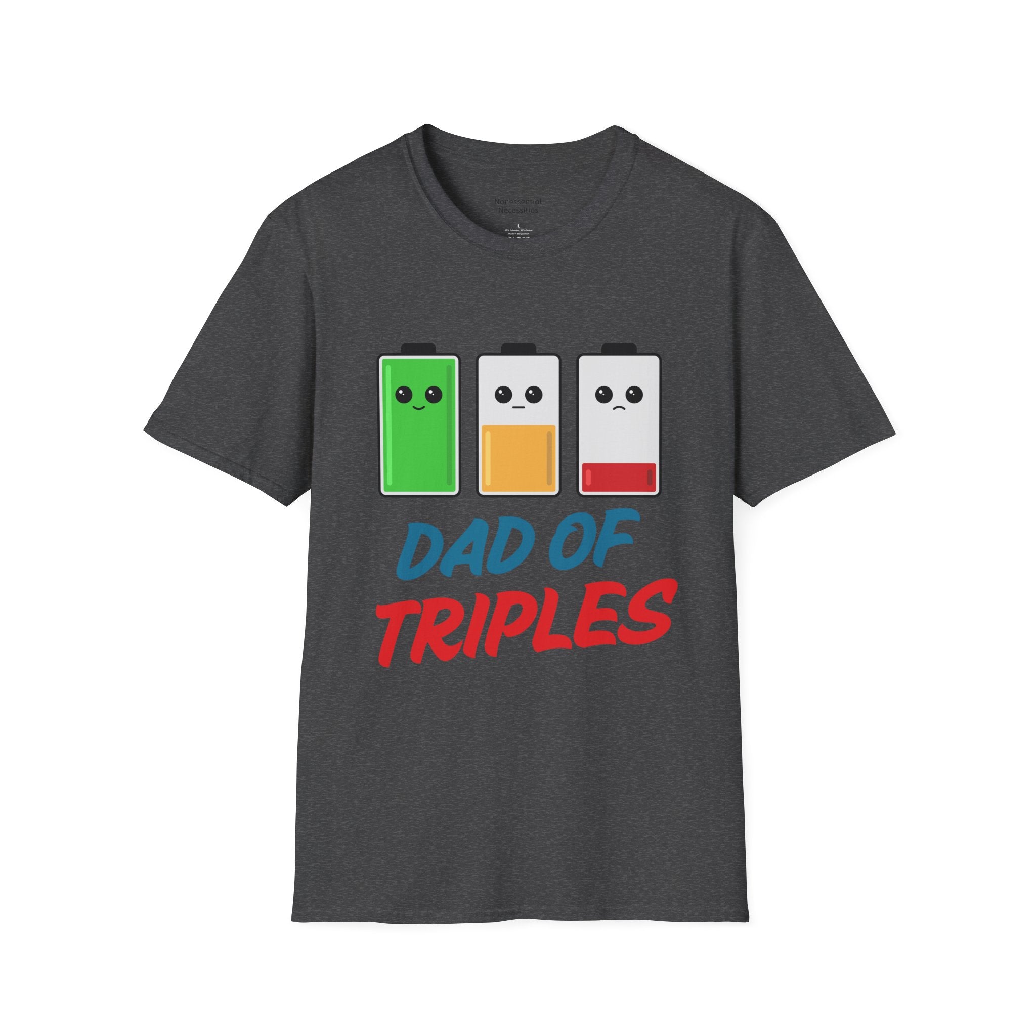 "Dad of Triples" Battery T-Shirt - Funny Gift for Father of Three