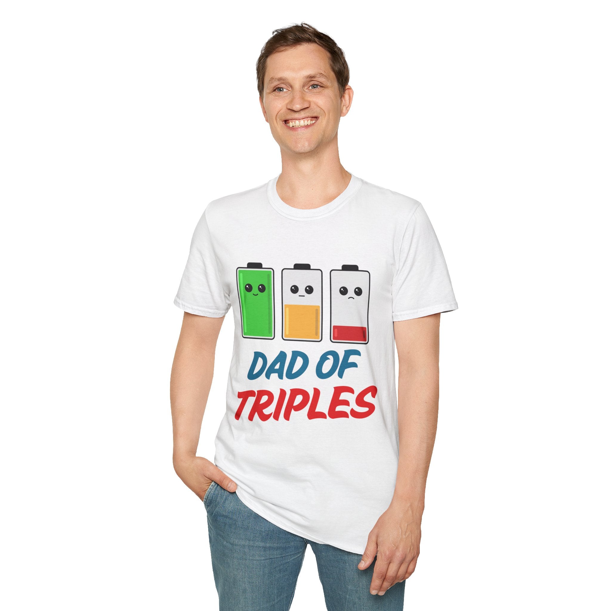 "Dad of Triples" Battery T-Shirt - Funny Gift for Father of Three