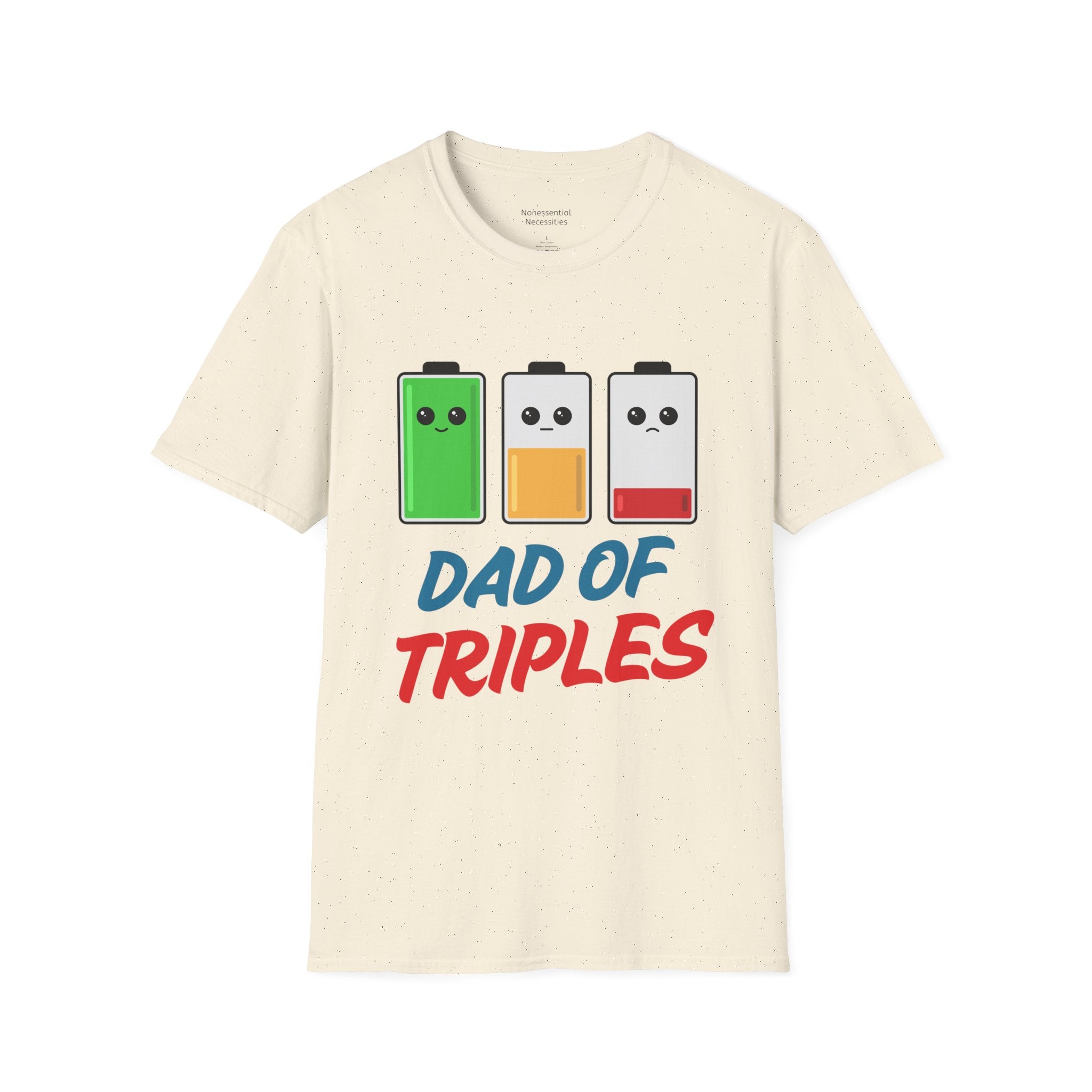 "Dad of Triples" Battery T-Shirt - Funny Gift for Father of Three