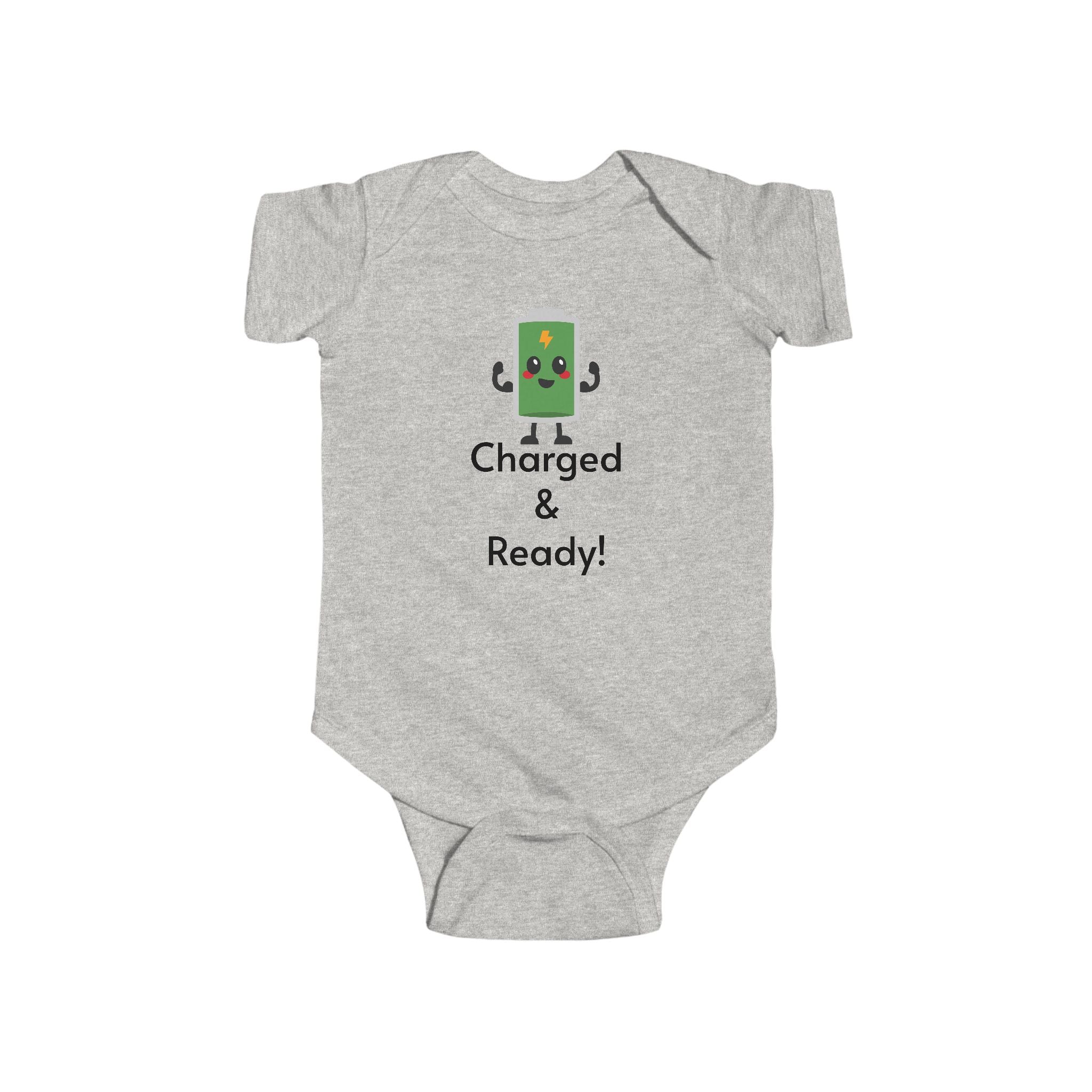 "Charged & Ready" Full Battery Baby Onesie | Funny High Energy Infant Bodysuit