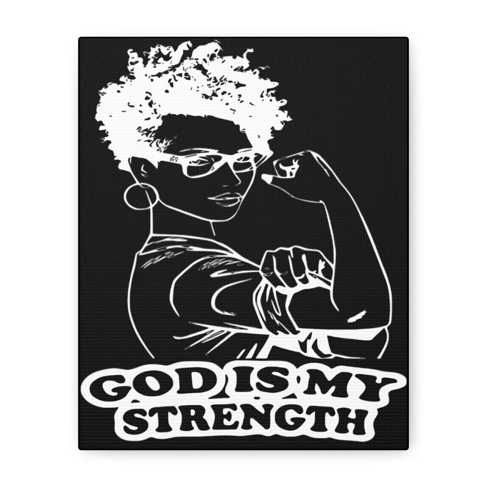 "God Is My Strength" Black & White Canvas | Christian Woman of Color Wall Art
