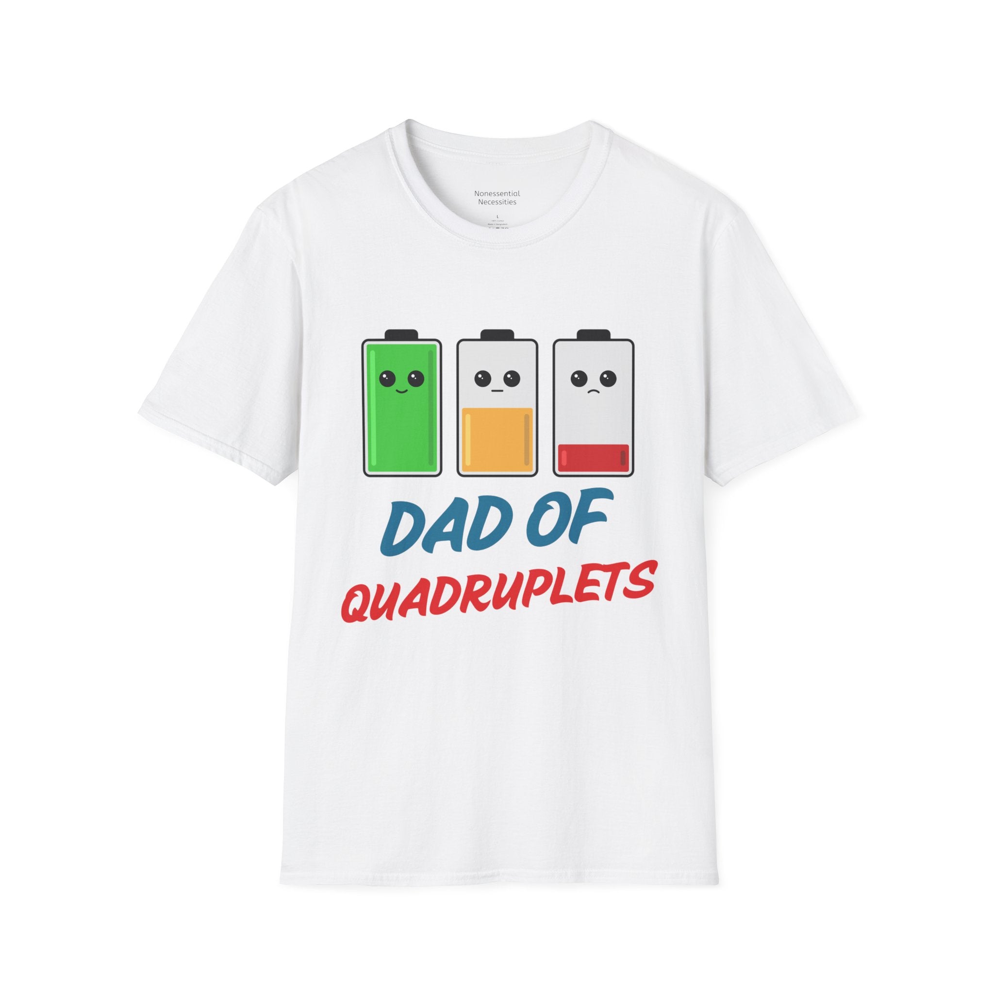 "Dad of Quadruplets" Battery T-Shirt - Funny Gift for Father of Four