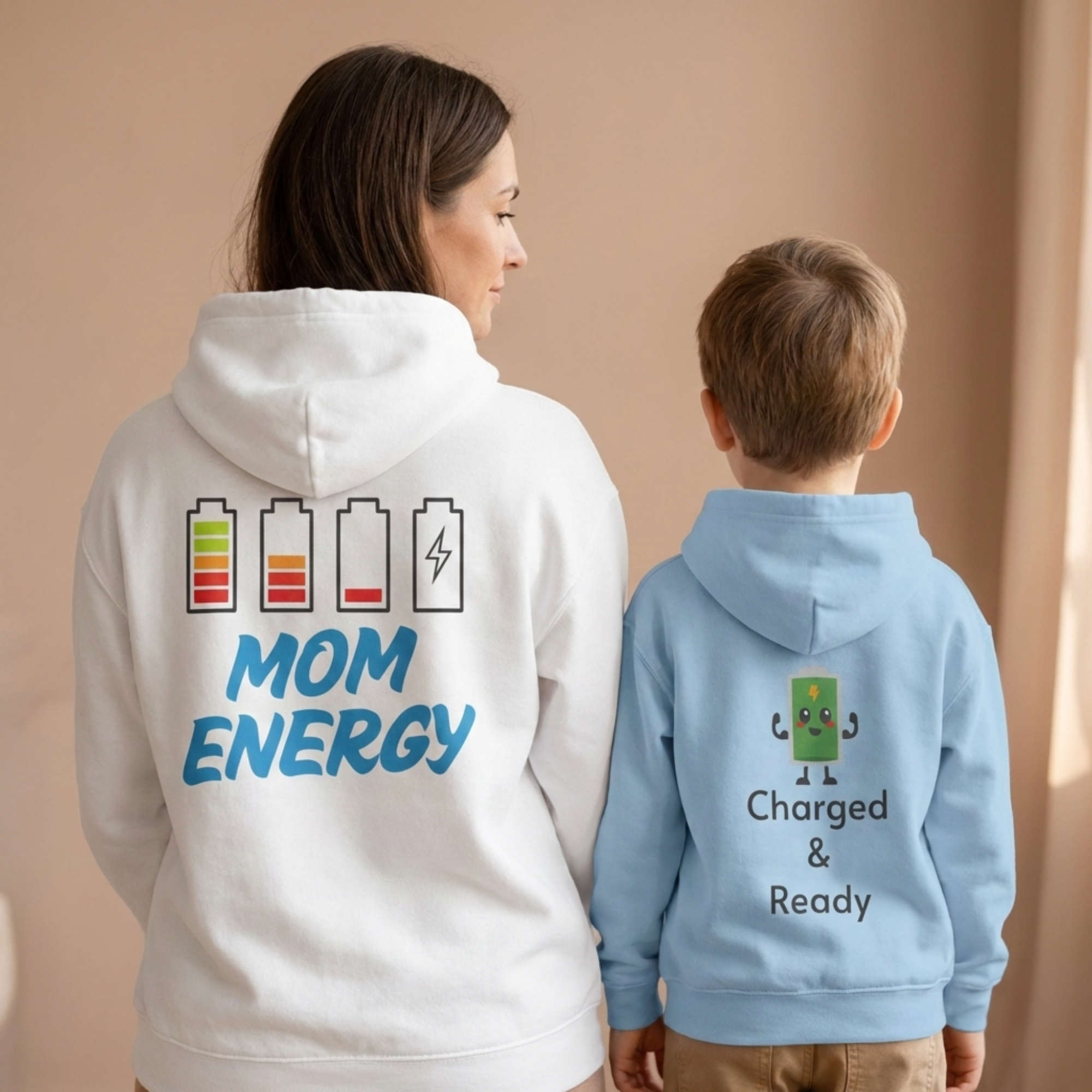Charged & Drained Mommy and Me Hoodies