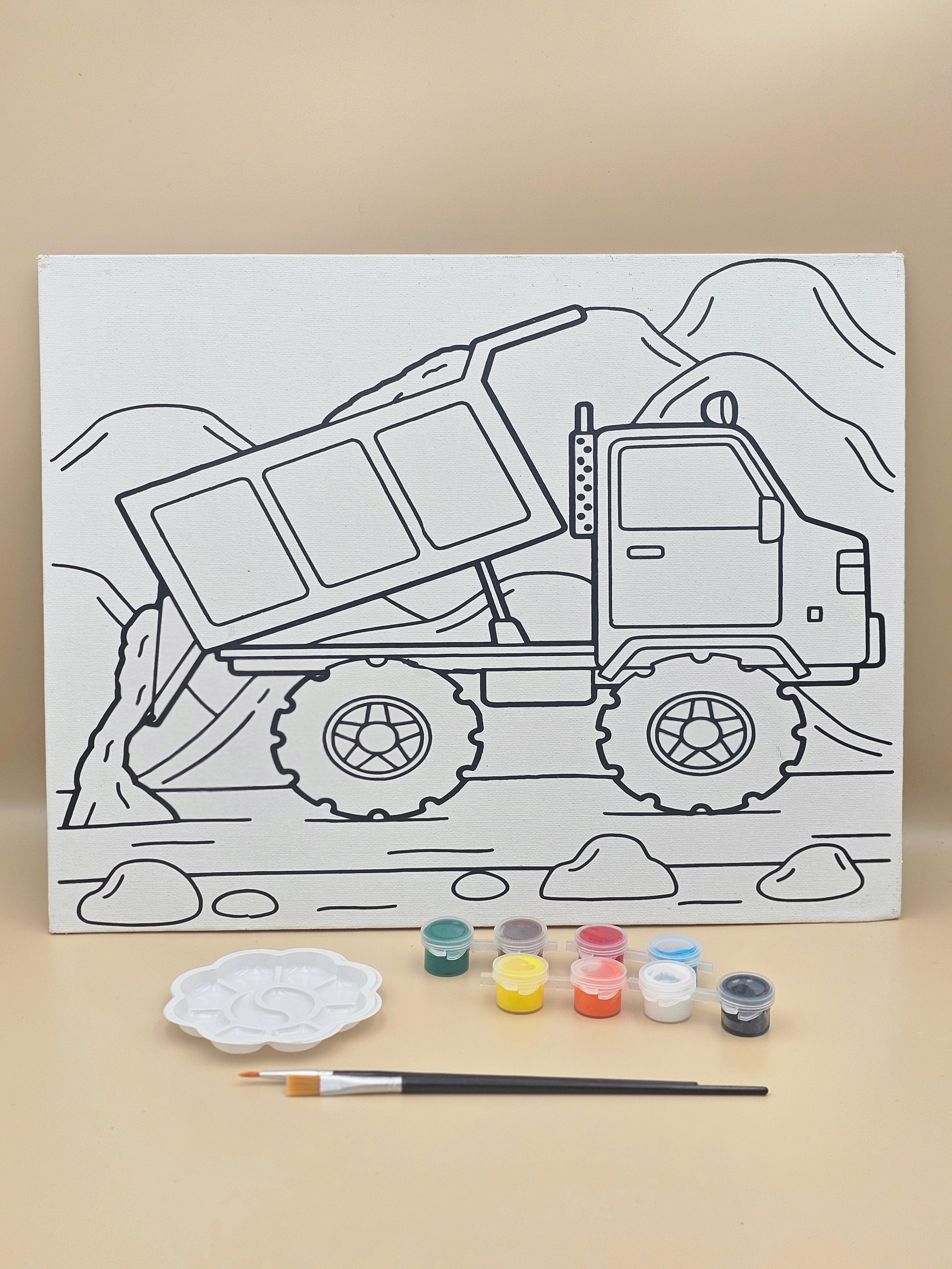 Heavy Duty Dump Truck DIY Paint Kit | Construction Vehicle Canvas Art for Kids