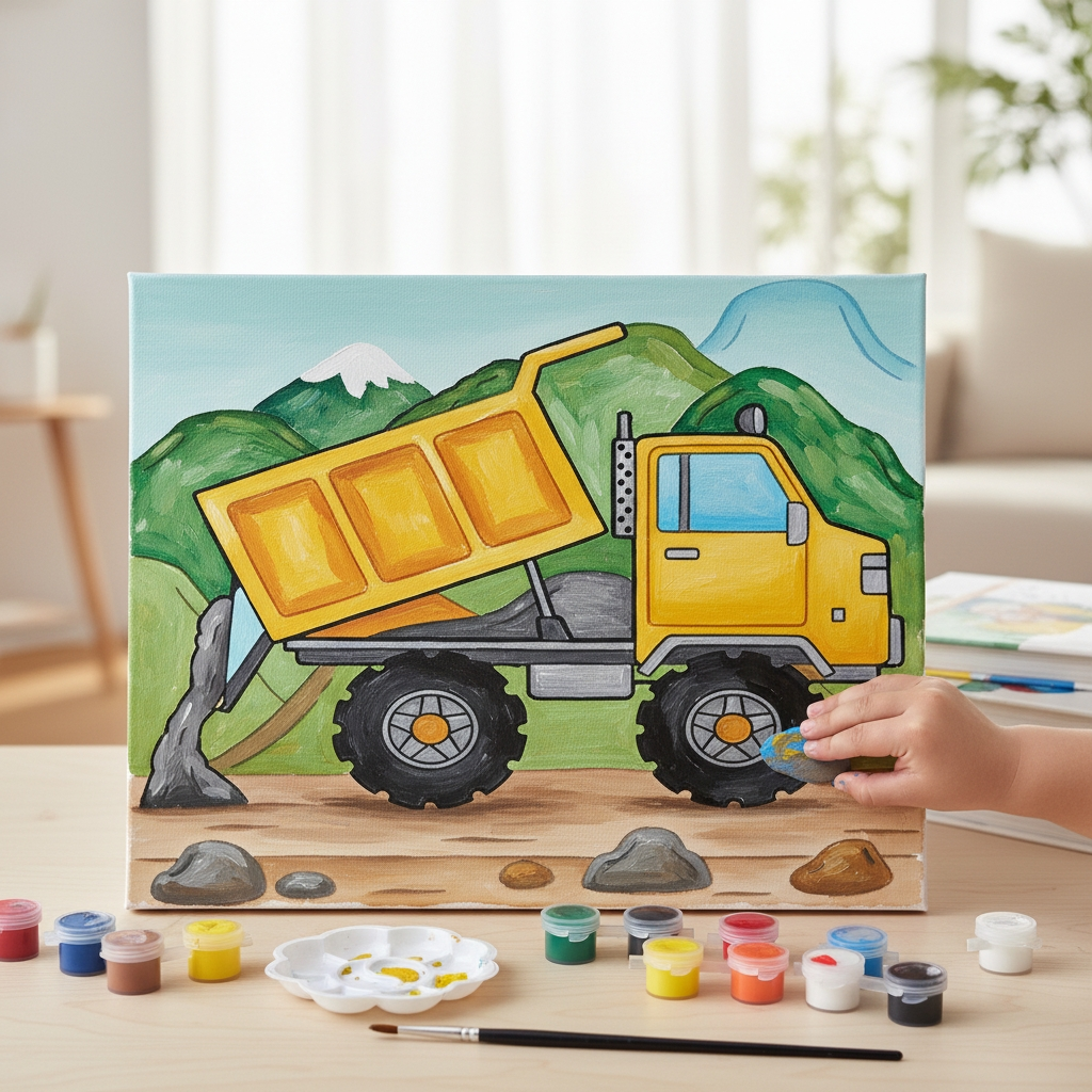 Heavy Duty Dump Truck DIY Paint Kit | Construction Vehicle Canvas Art for Kids