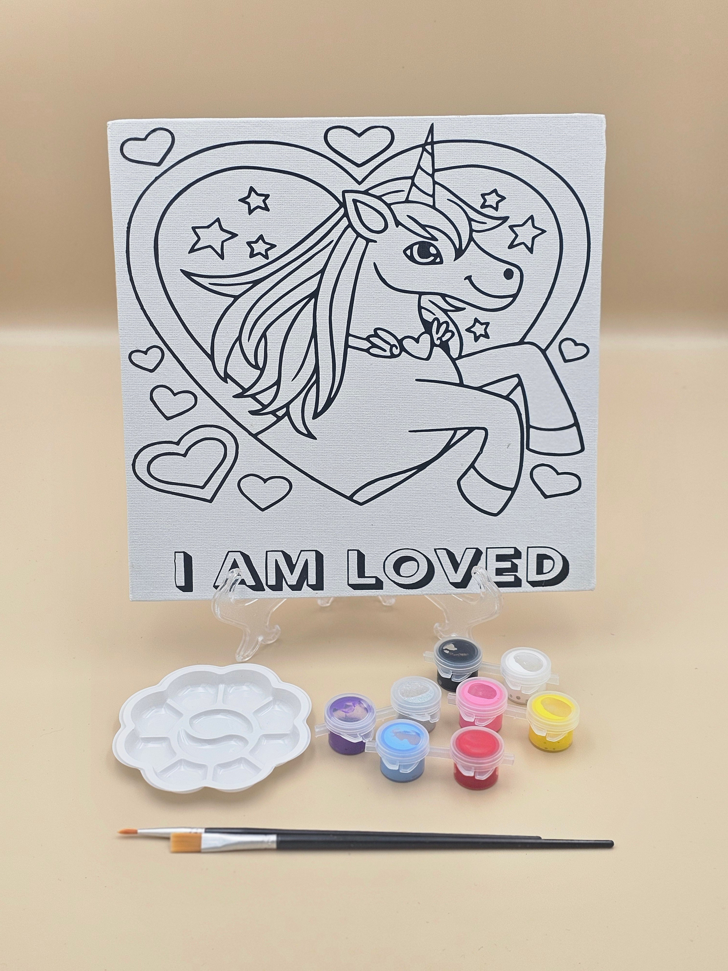 "I Am Loved" Unicorn DIY Paint Kit | Positive Affirmation Canvas Art for Kids