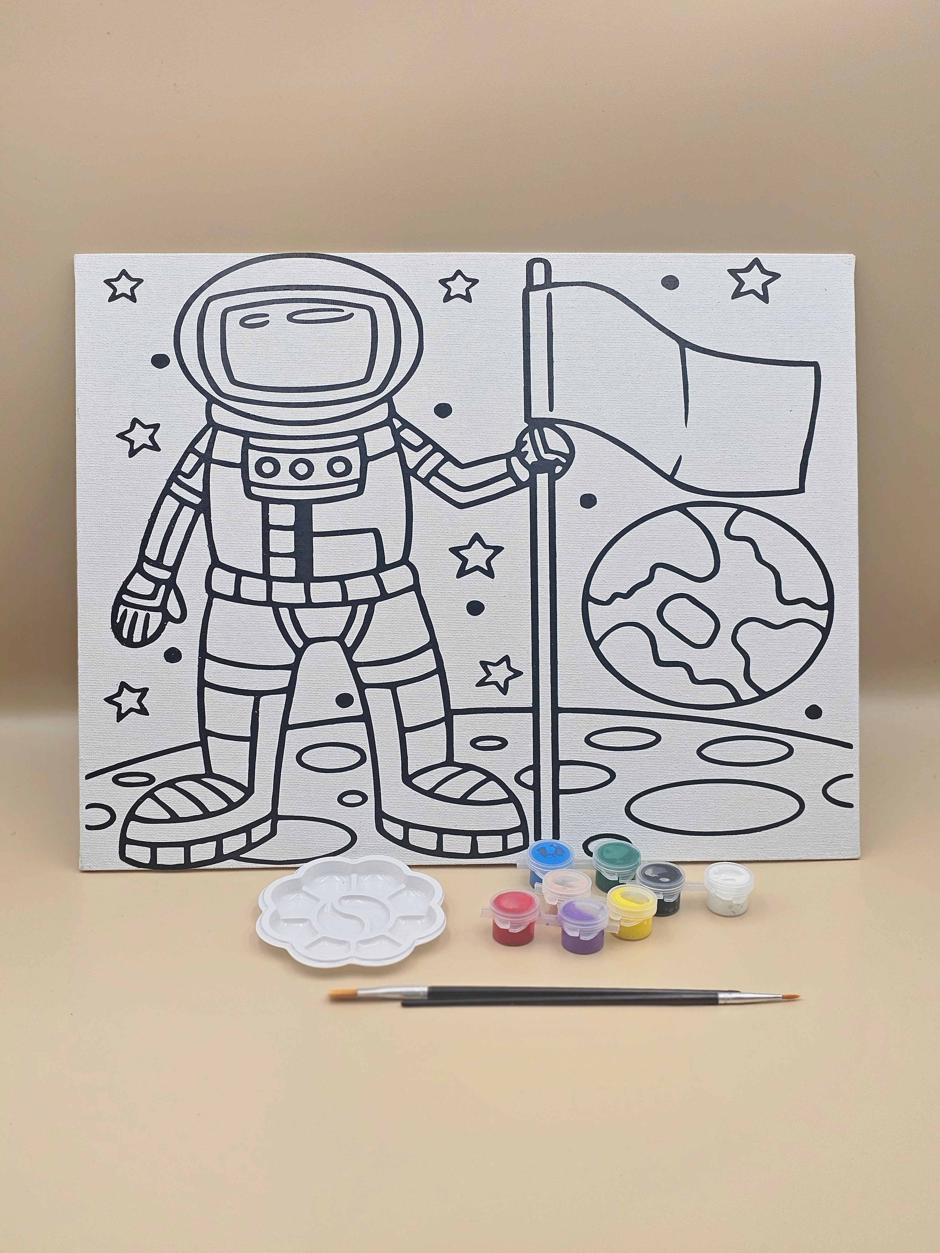 Astronaut on the Moon DIY Paint Kit | Space & Science Canvas Art for Kids