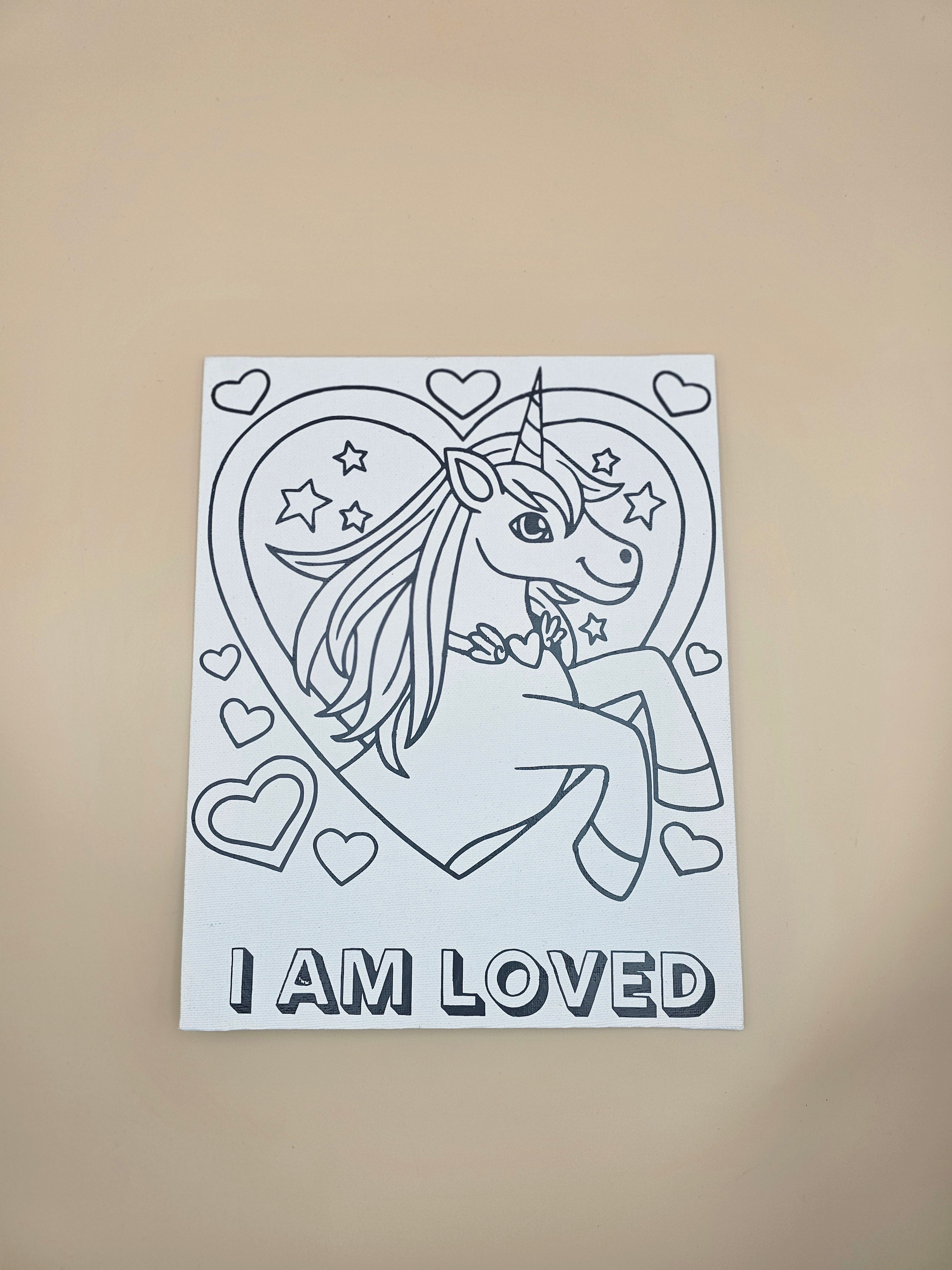 "I Am Loved" Unicorn DIY Paint Kit | Positive Affirmation Canvas Art for Kids